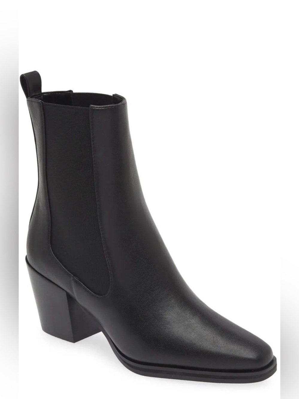 Open Edit Harlowe Chelsea Block Heel Square Toe Ankle Boot, Black, Size 9.5